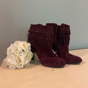 Isola Ladies Fringe Suede Heeled Burgundy Booties 8.5